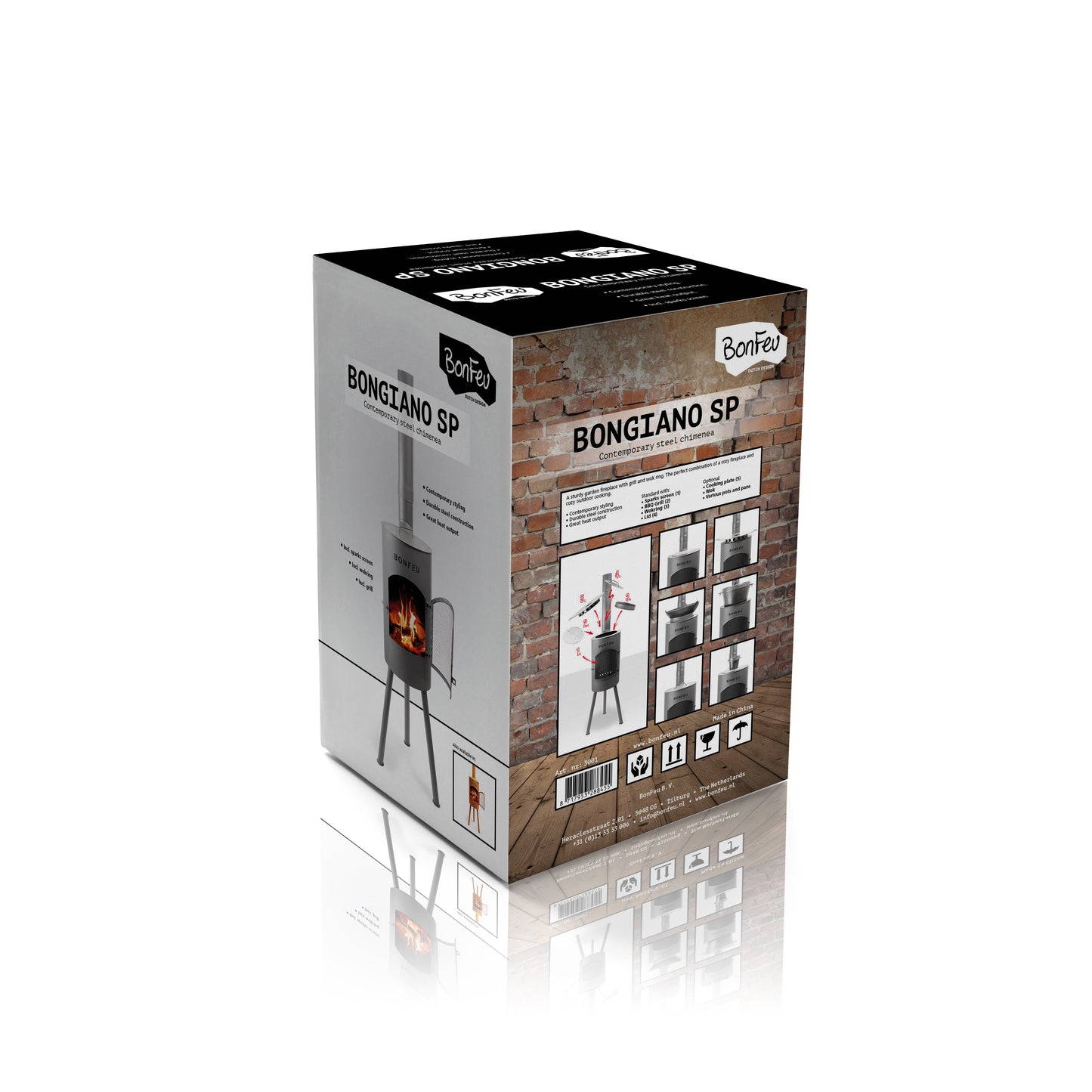 BonFeu BonGiano SP Black Gartenkamin aus Cortenstahl – elegante Feuerstelle & Outdoor Terrassenofen mit Grillfunktion für Garten und Terrasse ⸻