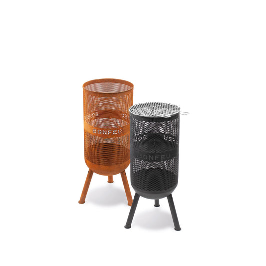 BonFeu BonVes Black Feuerstelle aus Cortenstahl – moderne Outdoor Feuerstelle & Terrassenofen mit Grillfunktion für Garten und Terrasse