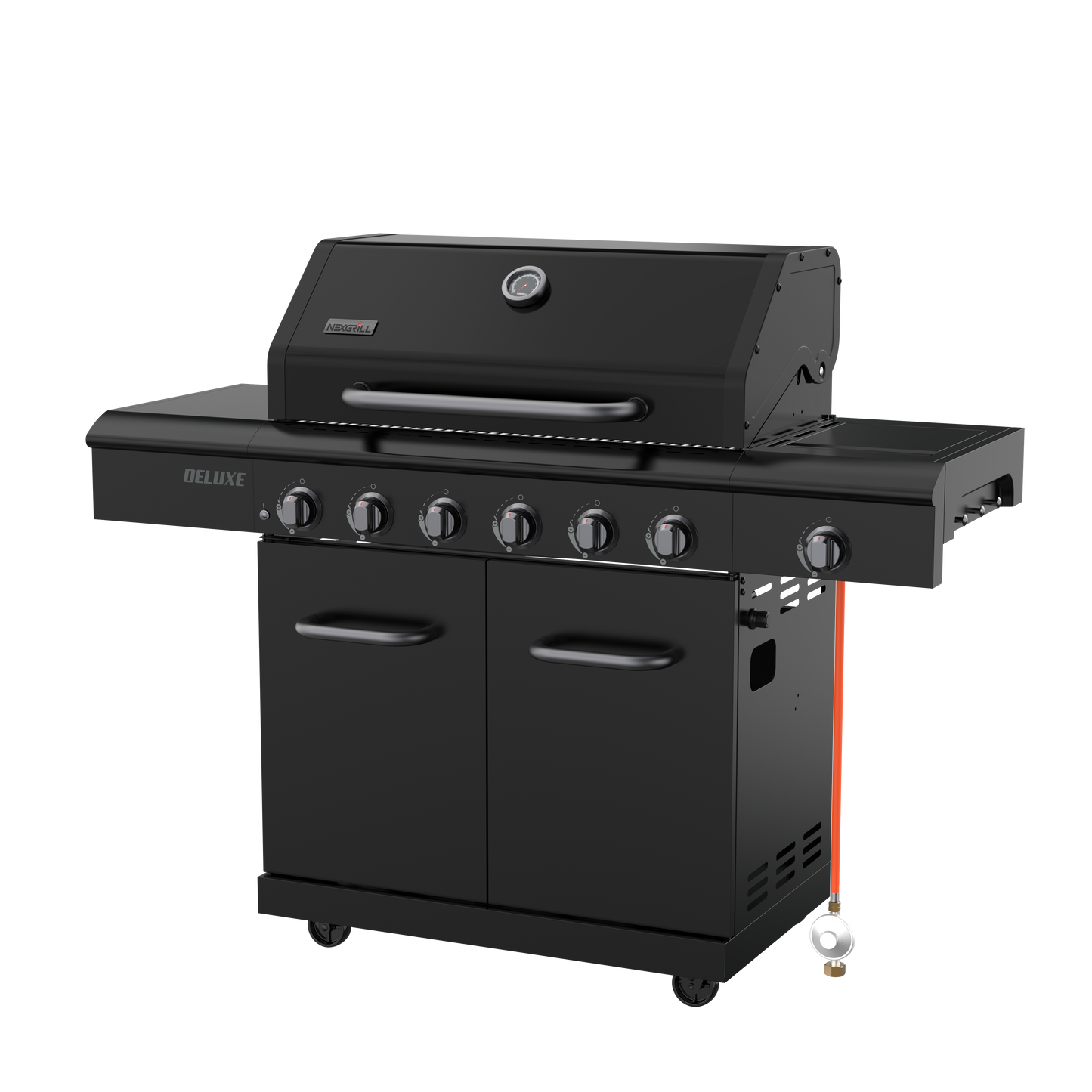 Nexgrill Deluxe 6+1 Brenner Gasgrill matt schwarz – Grill Gas mit Seitenkochfeld, porzellanbeschichteten Gusseisenrosten, Edelstahlbrennern, schwarzem Nickel-Finish, Ideal für Gartenpartys & Outdoor BBQ