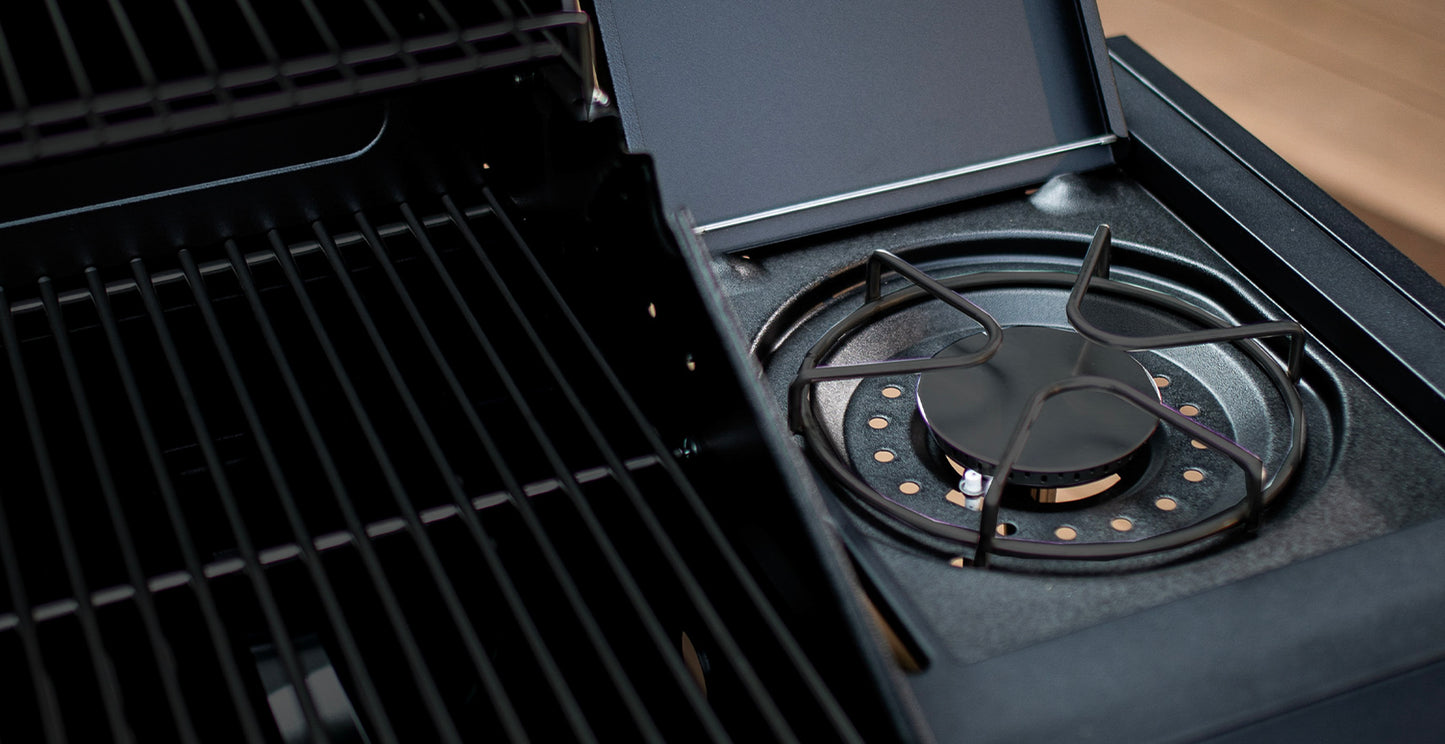 Nexgrill Deluxe 6+1 Brenner Gasgrill matt schwarz – Grill Gas mit Seitenkochfeld, porzellanbeschichteten Gusseisenrosten, Edelstahlbrennern, schwarzem Nickel-Finish, Ideal für Gartenpartys & Outdoor BBQ