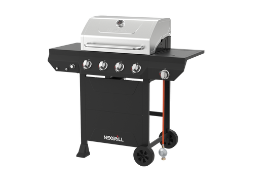 Nexgrill Classic 4-Brenner Gasgrill mit Seitenbrenner – Premium Edelstahl Gas grill mit porzellanbeschichteten Gusseisenrosten, Even-Heat-System – Garten, Balkon & BBQ-Events