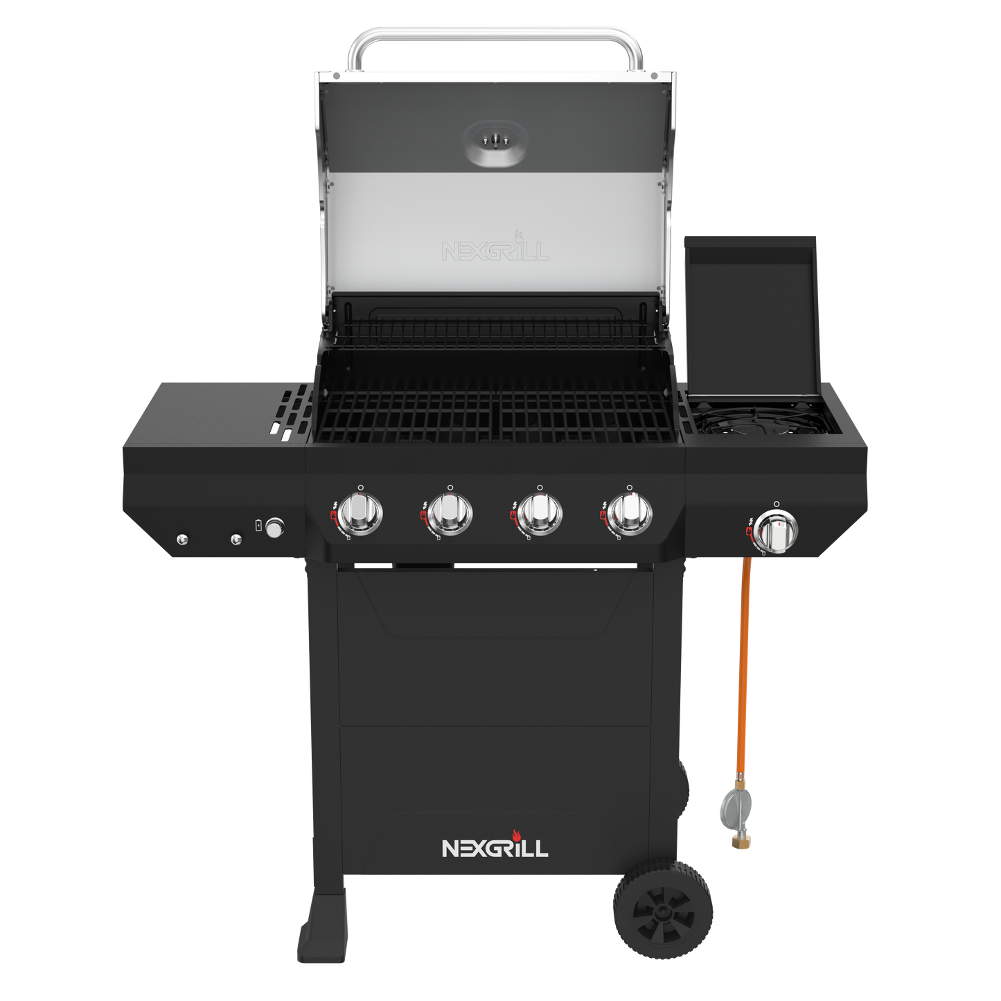 Nexgrill Classic 4-Brenner Gasgrill mit Seitenbrenner – Premium Edelstahl Gas grill mit porzellanbeschichteten Gusseisenrosten, Even-Heat-System – Garten, Balkon & BBQ-Events