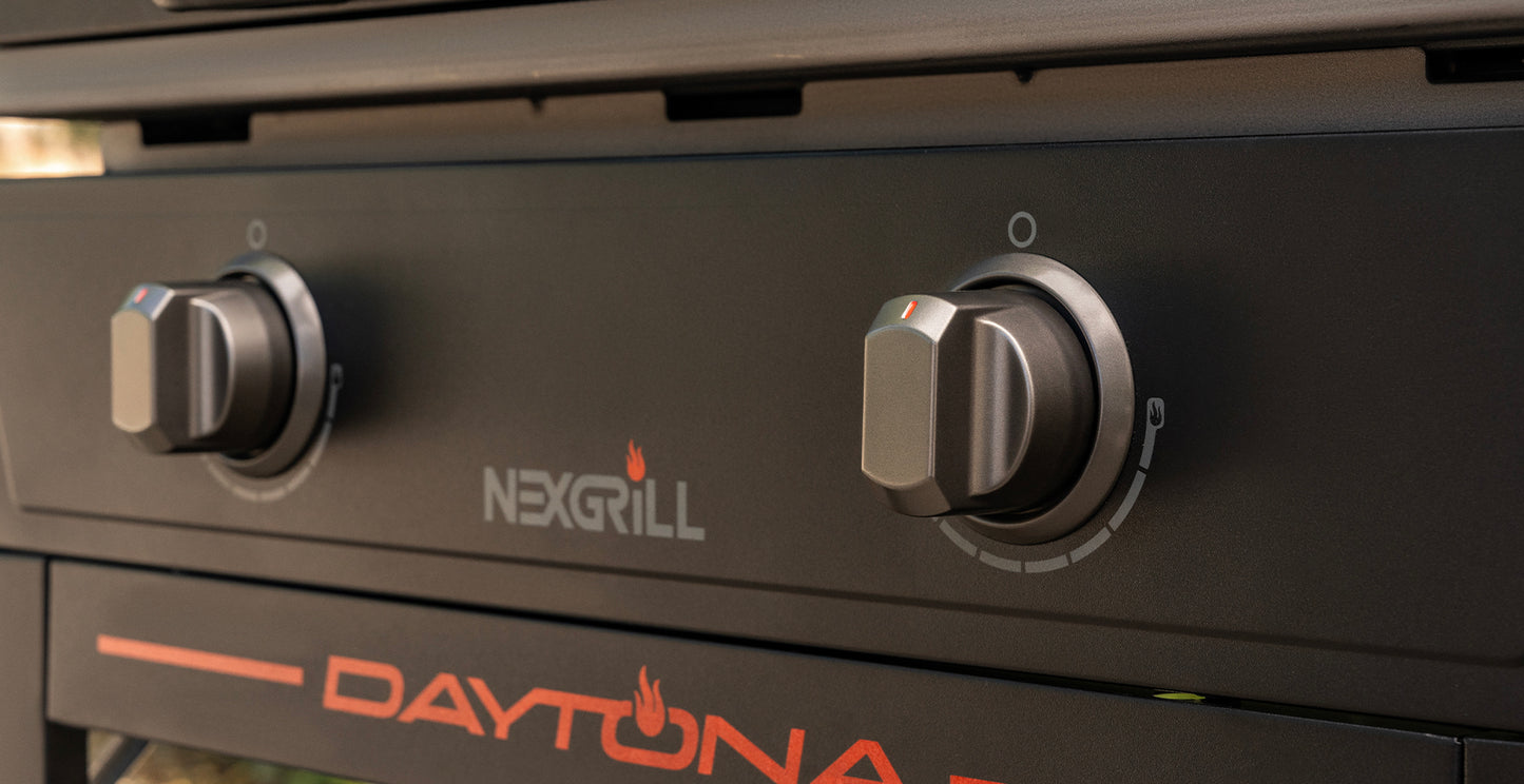 Nexgrill Daytona 2-Brenner Plancha Gasgrill – Kompakter Standgrill mit keramikbeschichteter Grillplatte – Ideal für Garten, Balkon & Outdoor BBQ, 10 kW
