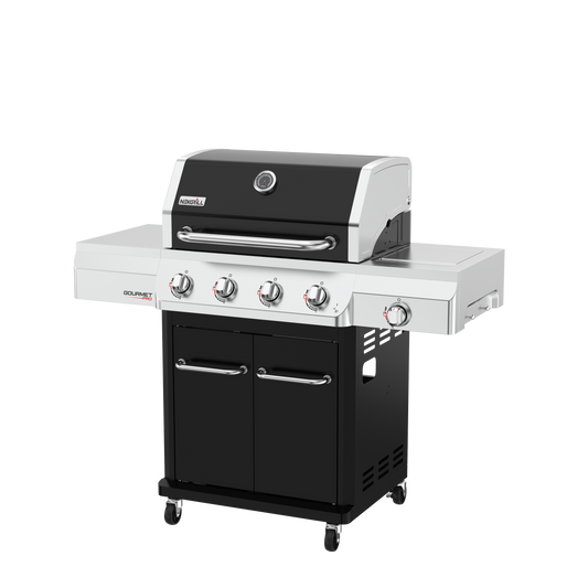 Nexgrill Gourmet Pro 4-Brenner Gasgrill mit Seitenkochfeld & Plancha (Griddle-Max System) – Edelstahl Gasgrill mit porzellanbeschichteten Gusseisenrosten, Ideal für Garten, Balkon & BBQ-Events