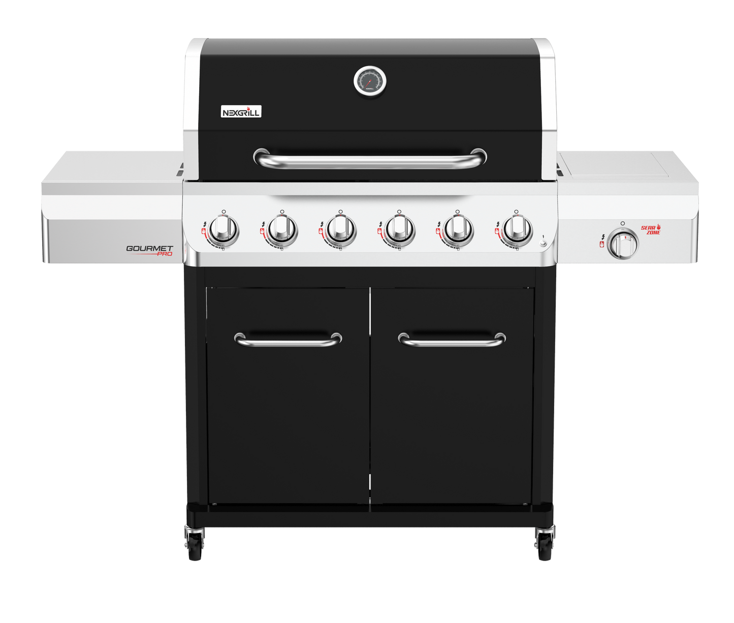 Nexgrill Gourmet Pro 6-Brenner Gasgrill mit Keramik-Seitenbrenner, Plancha Griddle-Max System, porzellanbeschichtetem Gusseisenrost & Edelstahlbrennern – Ideal für Garten, Balkon & BBQ-Events