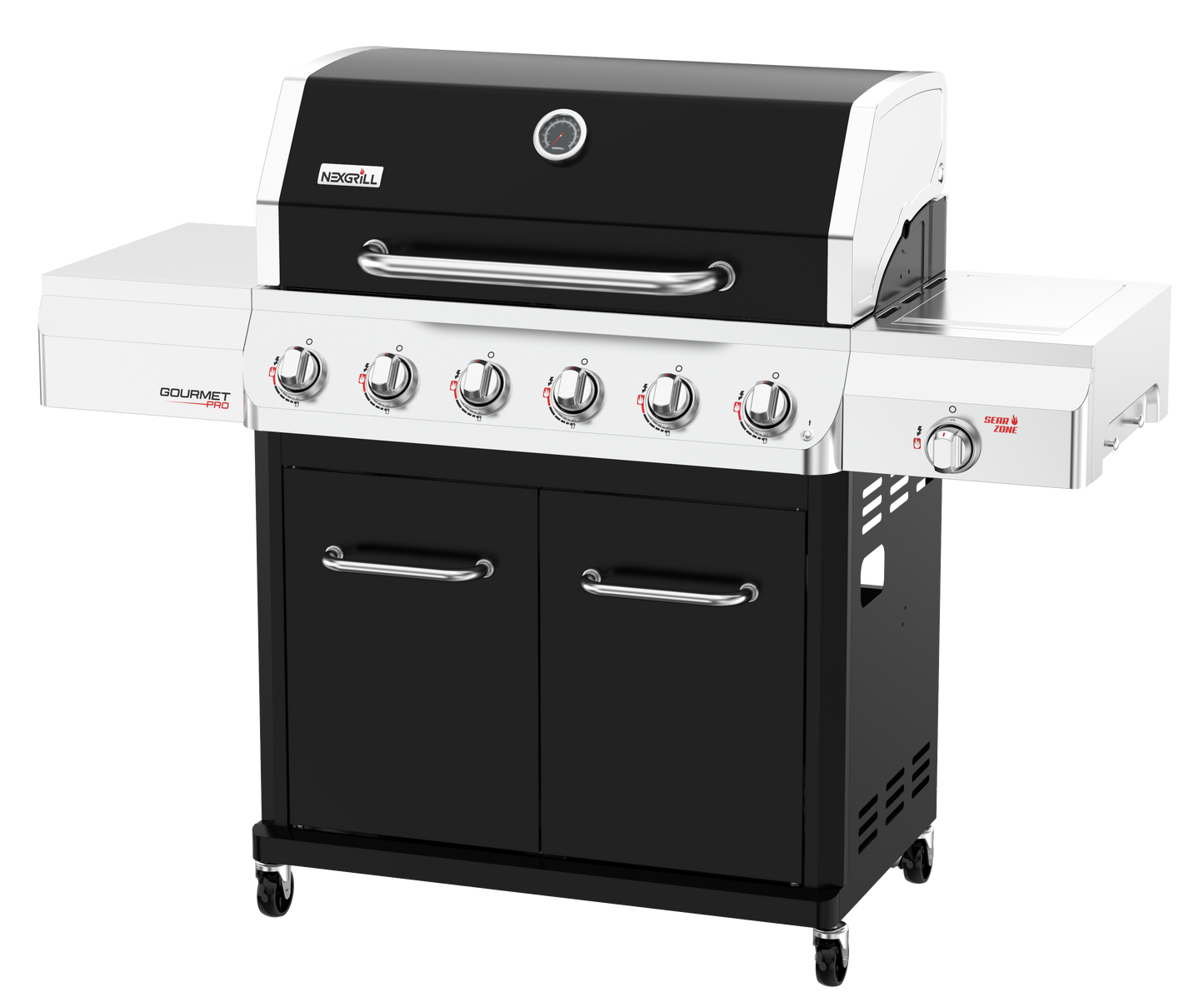 Nexgrill Gourmet Pro 6-Brenner Gasgrill mit Keramik-Seitenbrenner, Plancha Griddle-Max System, porzellanbeschichtetem Gusseisenrost & Edelstahlbrennern – Ideal für Garten, Balkon & BBQ-Events