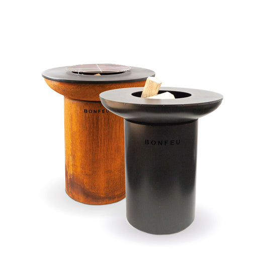 BonFeu BonBiza Black Feuerstelle aus Cortenstahl – stilvoller Gartenkamin & Outdoor Terrassenofen mit Grillfunktion für Terrasse und Garten