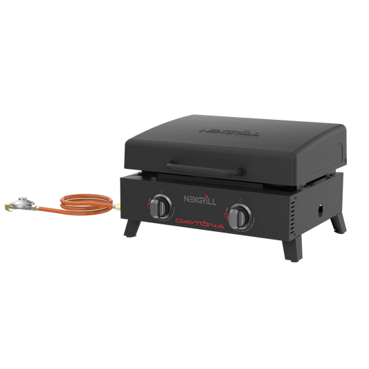 Nexgrill Daytona 2-Brenner Tabletop Plancha – Kompakter Tischgrill mit keramikbeschichteter Grillplatte – Gasgrill ideal für Camping, Garten & Outdoor BBQ, 5,86 kW