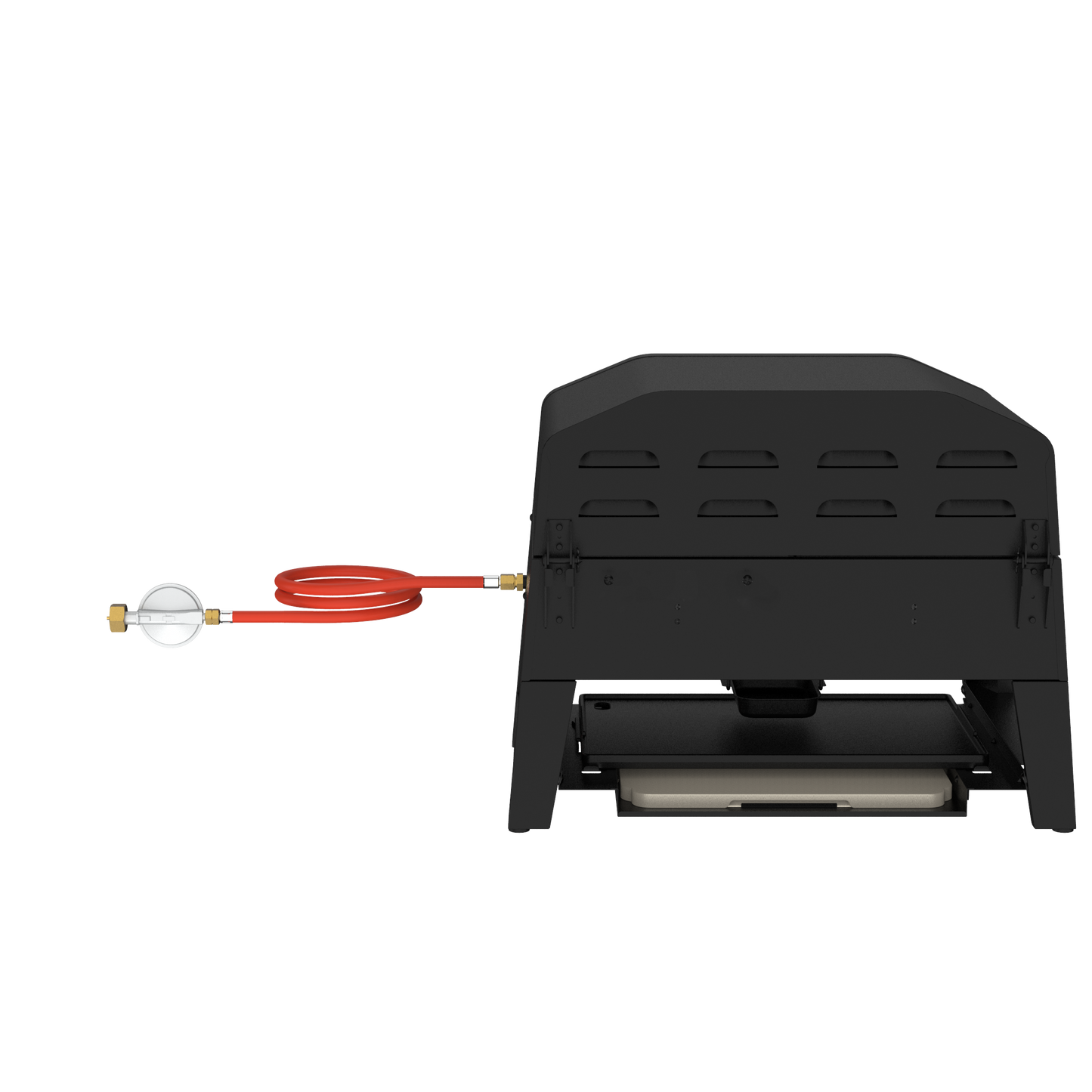 Nexgrill Fortress 4-in-1 Gasgrill/Tischgrill mit 2 Brennern, Pizzaofen-Funktion, Cordierit-Pizzastein & Wende-Grillplatte – Kompakter Outdoorgrill aus Stahl mit Stauraum für Zubehör