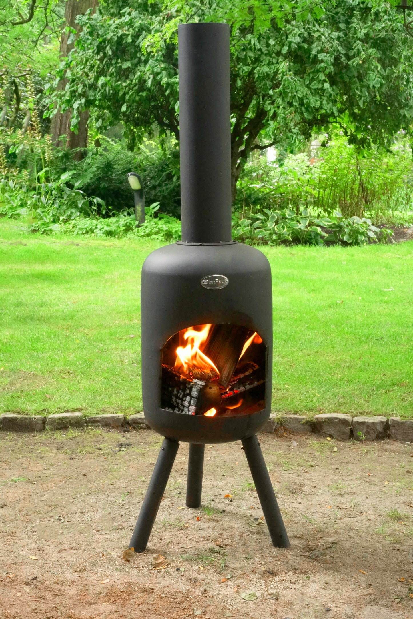 BonFeu BonBini / BonSelo Black Feuerstelle aus Cortenstahl – klassischer Gartenkamin & Outdoor Terrassenofen mit Grillfunktion für Garten und Terrasse
