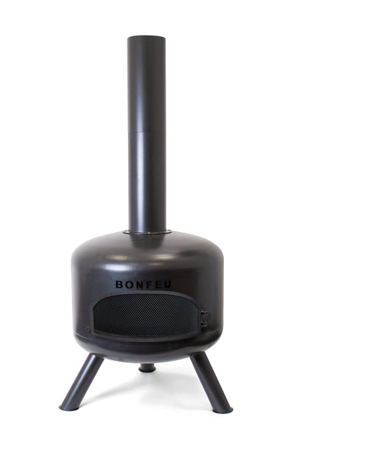 BonFeu BonGiro Black Gartenkamin aus Cortenstahl – exklusive Outdoor Feuerstelle & Terrassenofen mit Grillfunktion für Garten & Terrasse