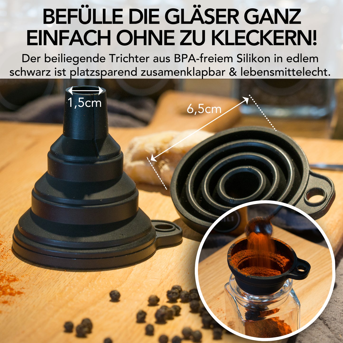 Gewürzgläser (12er Set) eckig 150ml mit Korkdeckel, 36x Etiketten und 12x Metalllöffelchen