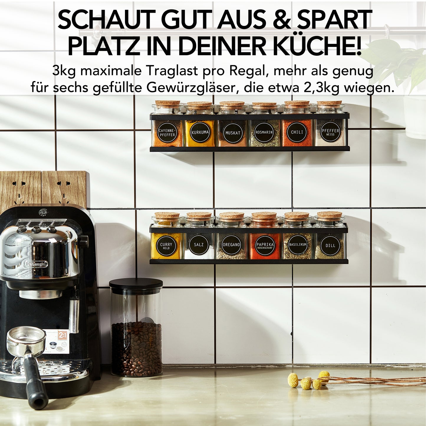 Gewürzregal (2er Set) aus schwarzem Metall mit 3M™ Klebepads