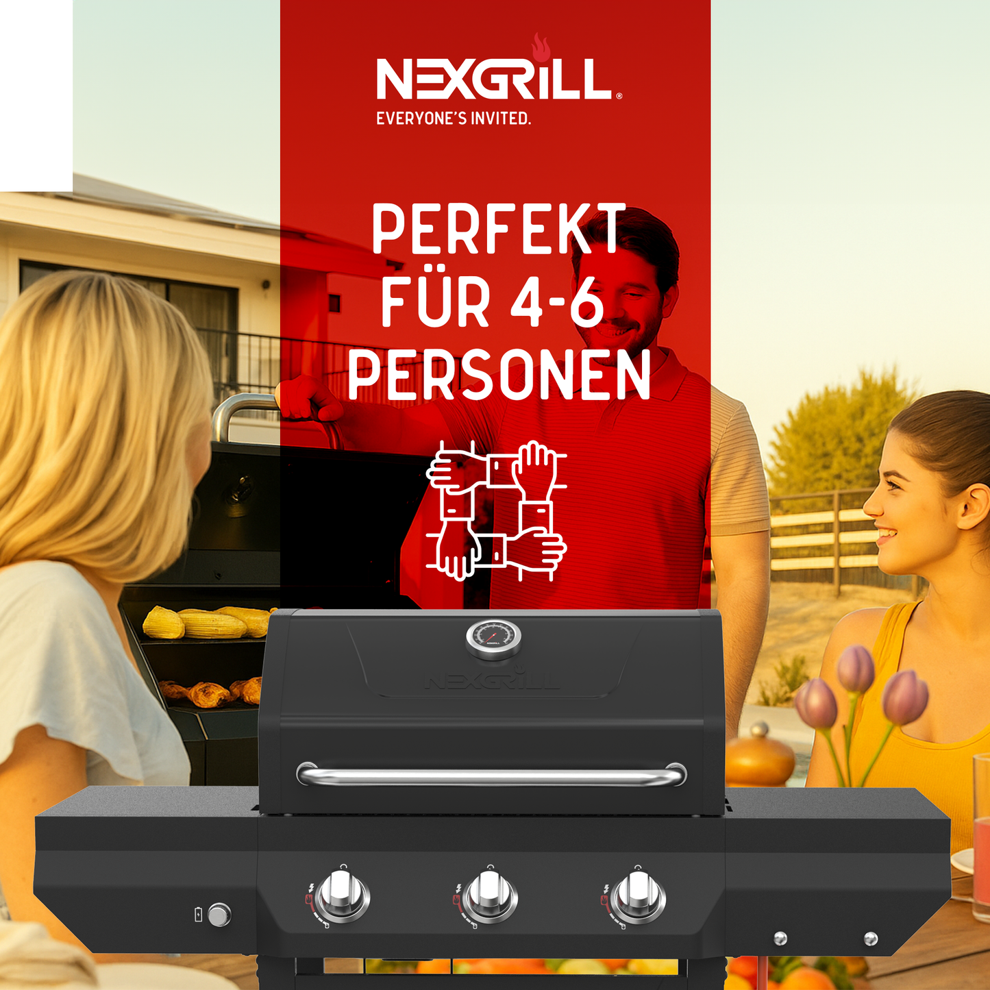 Nexgrill Classic 3-Brenner Gasgrill – Kompakter Outdoor-Gas grill mit porzellanbeschichteten Gusseisenrosten, Even-Heat-System – Garten, Balkon & BBQ-Events
