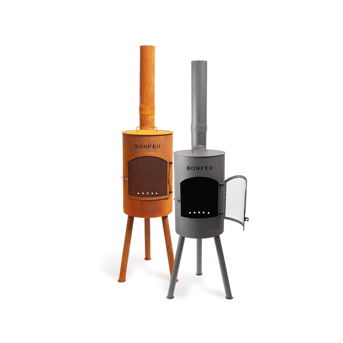 BonFeu BonGiano SP Black Gartenkamin aus Cortenstahl – elegante Feuerstelle & Outdoor Terrassenofen mit Grillfunktion für Garten und Terrasse  ⸻