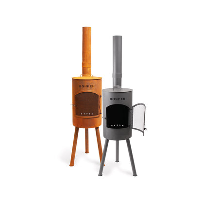 BonFeu BonGiano SP Black Gartenkamin aus Cortenstahl – elegante Feuerstelle & Outdoor Terrassenofen mit Grillfunktion für Garten und Terrasse  ⸻