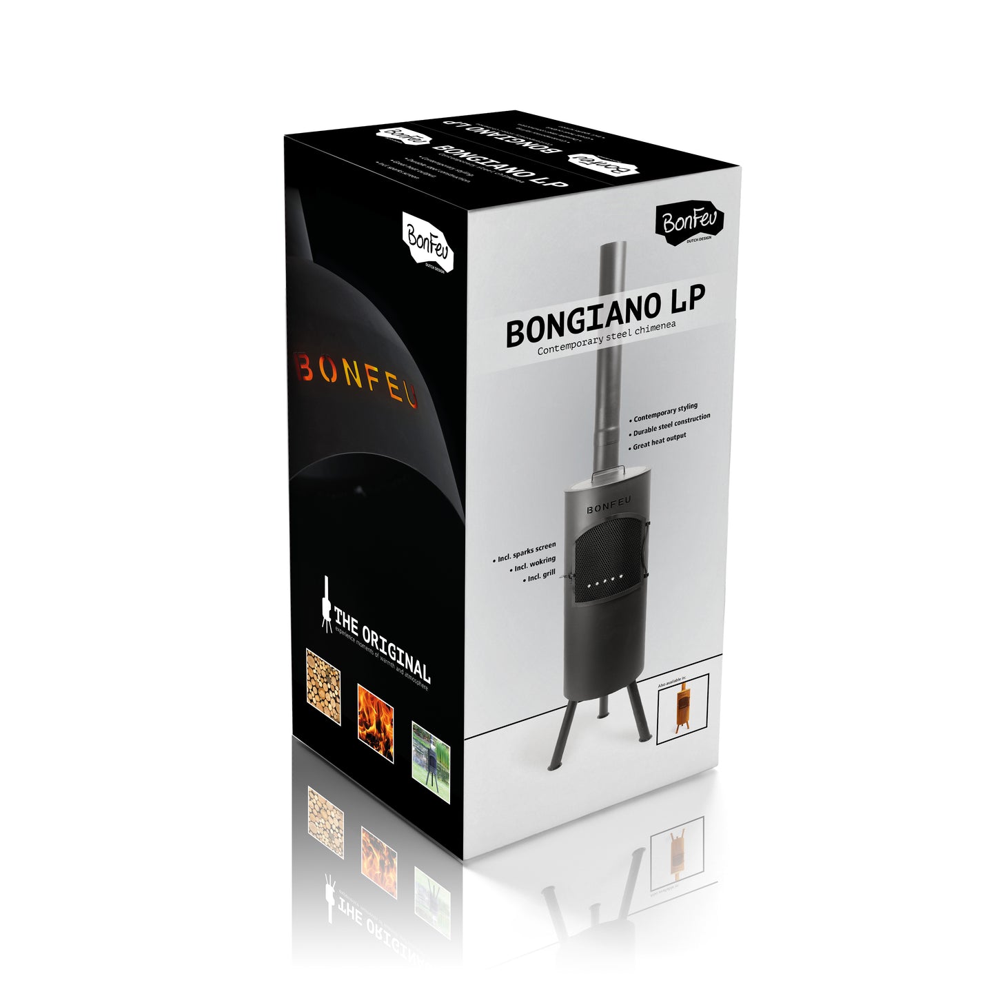BonFeu BonGiano LP Black Gartenkamin aus Cortenstahl – hochwertige Feuerstelle & Outdoor Terrassenofen mit Grillfunktion für Garten und Terras