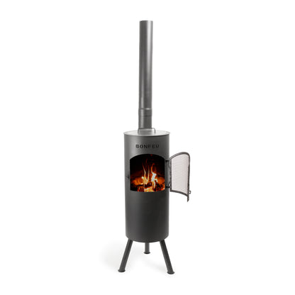 BonFeu BonGiano LP Black Gartenkamin aus Cortenstahl – hochwertige Feuerstelle & Outdoor Terrassenofen mit Grillfunktion für Garten und Terras