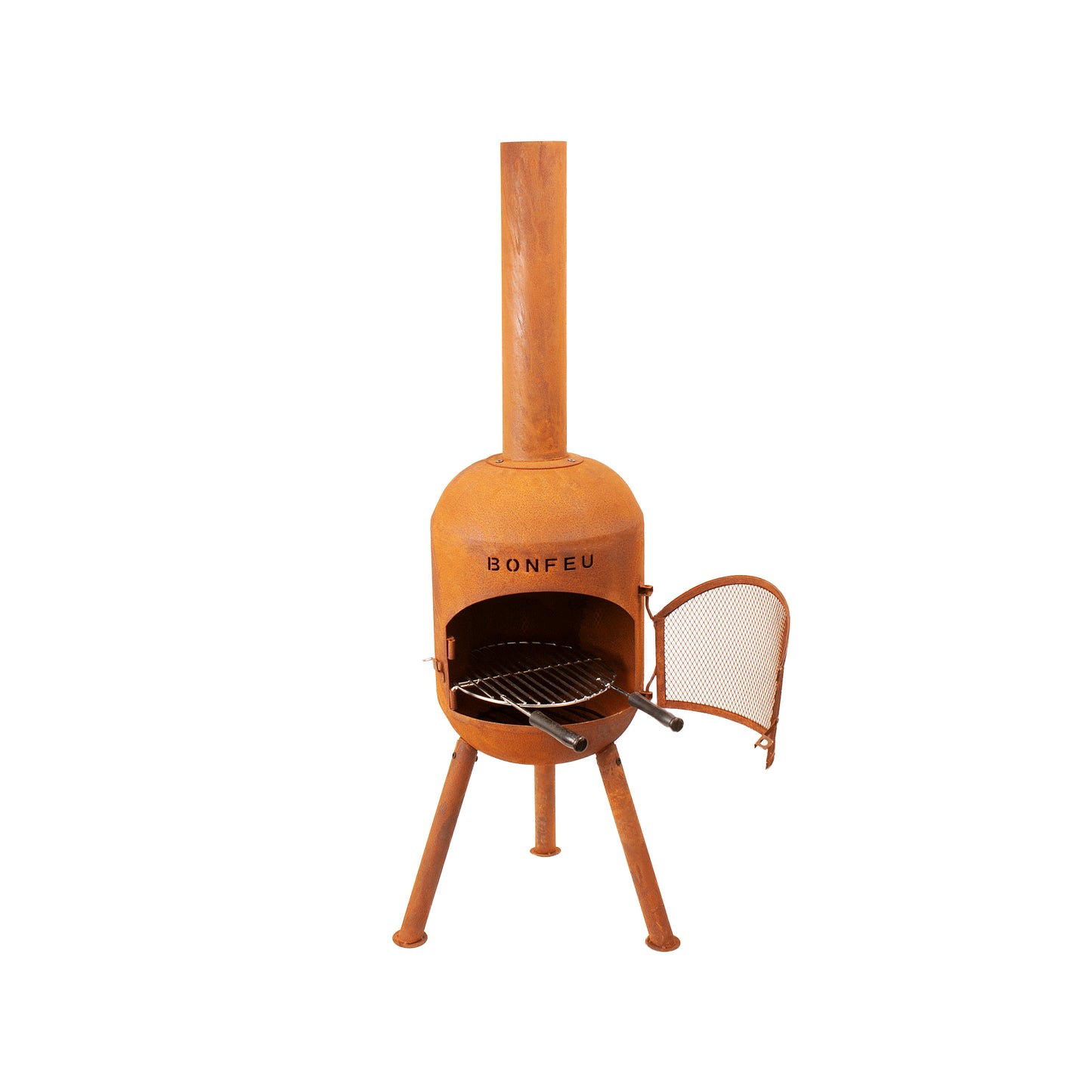 BonFeu BonSolo Black Feuerstelle aus Cortenstahl – kompakter Gartenkamin & Outdoor Terrassenofen mit Grillfunktion für Terrasse und Garten