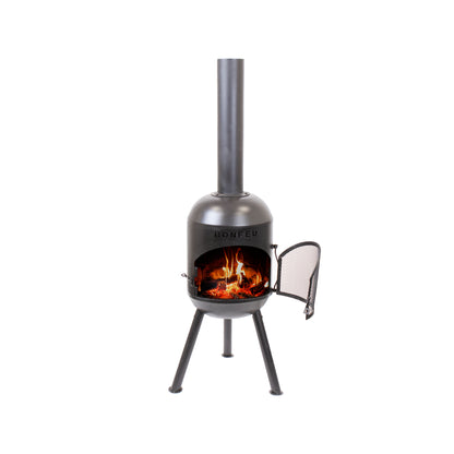 BonFeu BonSolo Black Feuerstelle aus Cortenstahl – kompakter Gartenkamin & Outdoor Terrassenofen mit Grillfunktion für Terrasse und Garten