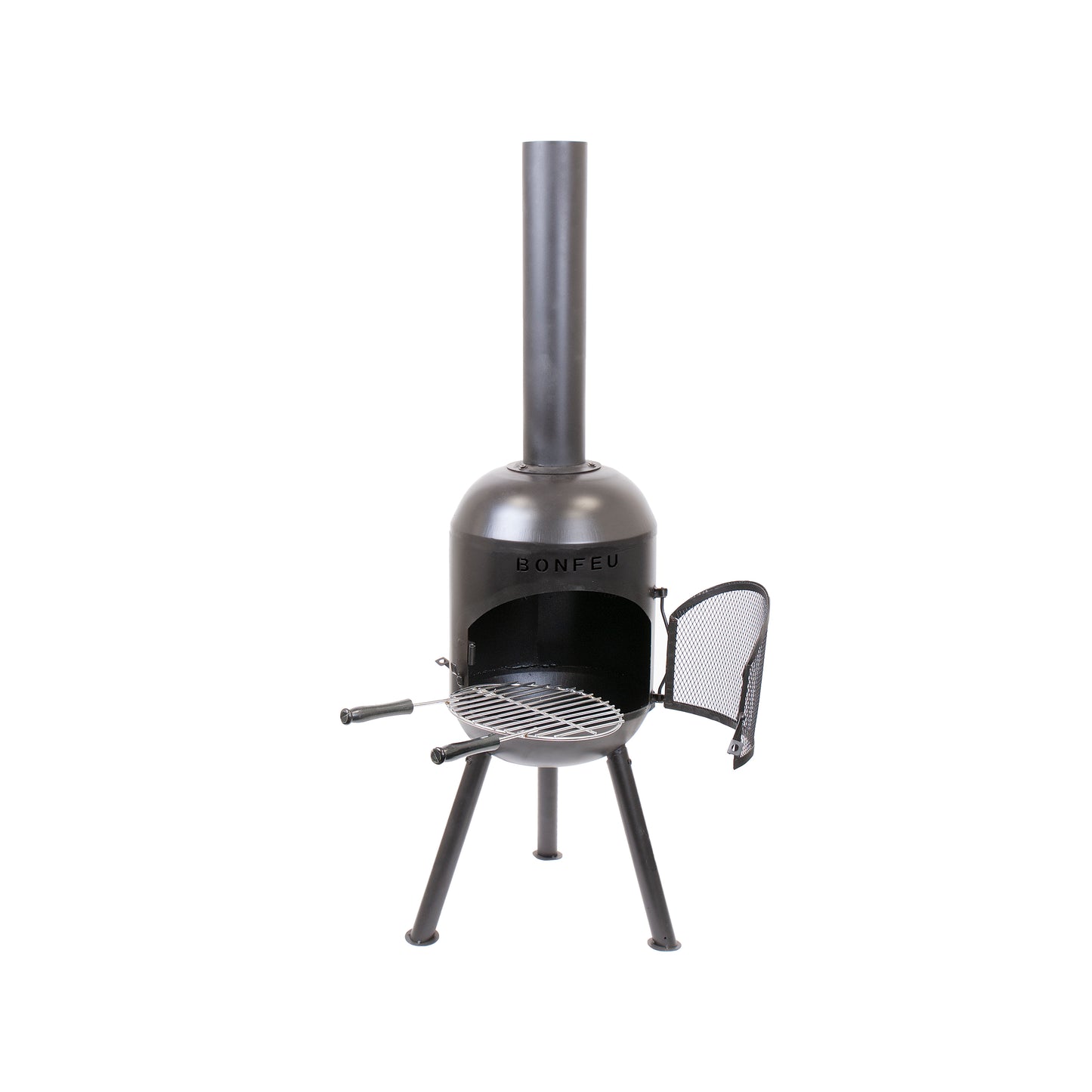 BonFeu BonSolo Black Feuerstelle aus Cortenstahl – kompakter Gartenkamin & Outdoor Terrassenofen mit Grillfunktion für Terrasse und Garten