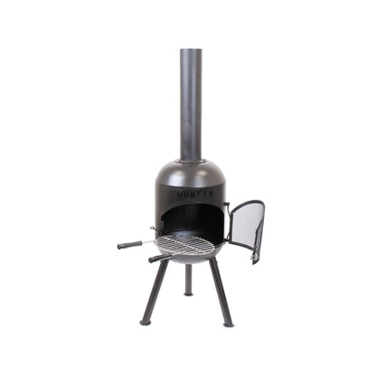 BonFeu BonSolo Black Feuerstelle aus Cortenstahl – kompakter Gartenkamin & Outdoor Terrassenofen mit Grillfunktion für Terrasse und Garten