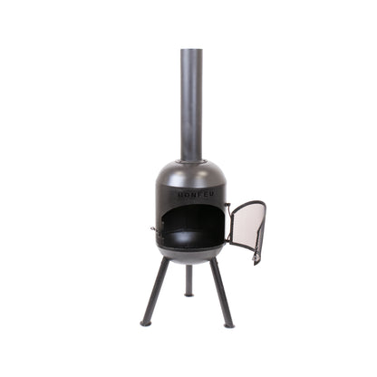 BonFeu BonSolo Black Feuerstelle aus Cortenstahl – kompakter Gartenkamin & Outdoor Terrassenofen mit Grillfunktion für Terrasse und Garten