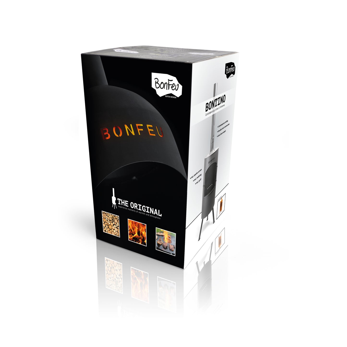 BonFeu BonTino LP Black Feuerstelle aus Cortenstahl – moderner Gartenkamin & Outdoor Terrassenofen mit Grillfunktion für Garten und Terrasse