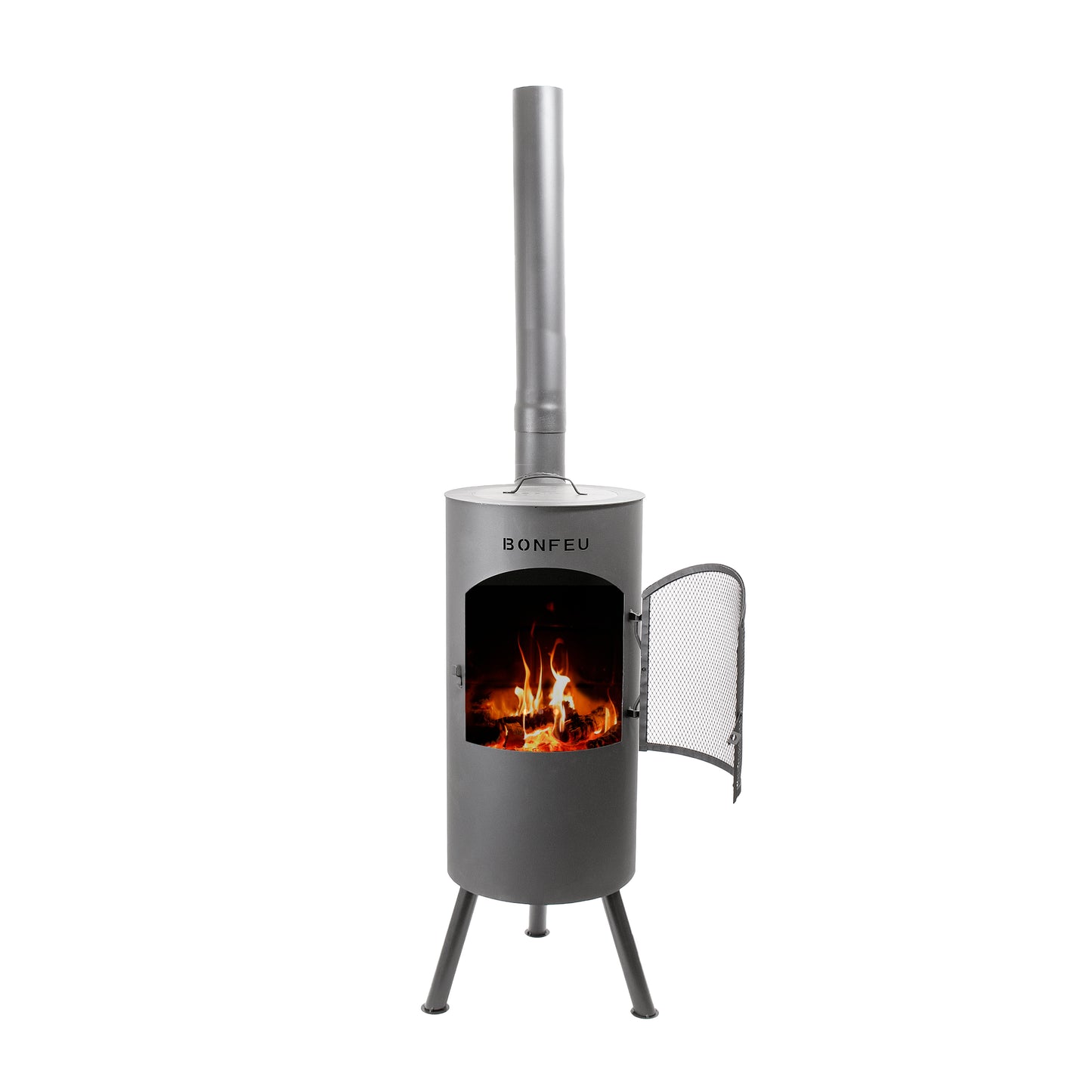 BonFeu BonTino LP Black Feuerstelle aus Cortenstahl – moderner Gartenkamin & Outdoor Terrassenofen mit Grillfunktion für Garten und Terrasse
