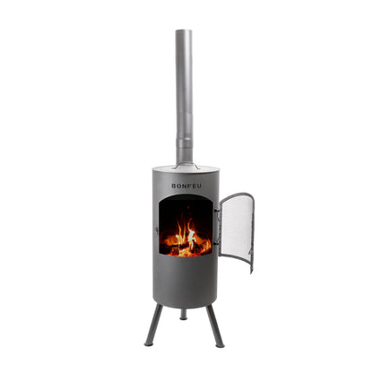 BonFeu BonTino LP Black Feuerstelle aus Cortenstahl – moderner Gartenkamin & Outdoor Terrassenofen mit Grillfunktion für Garten und Terrasse