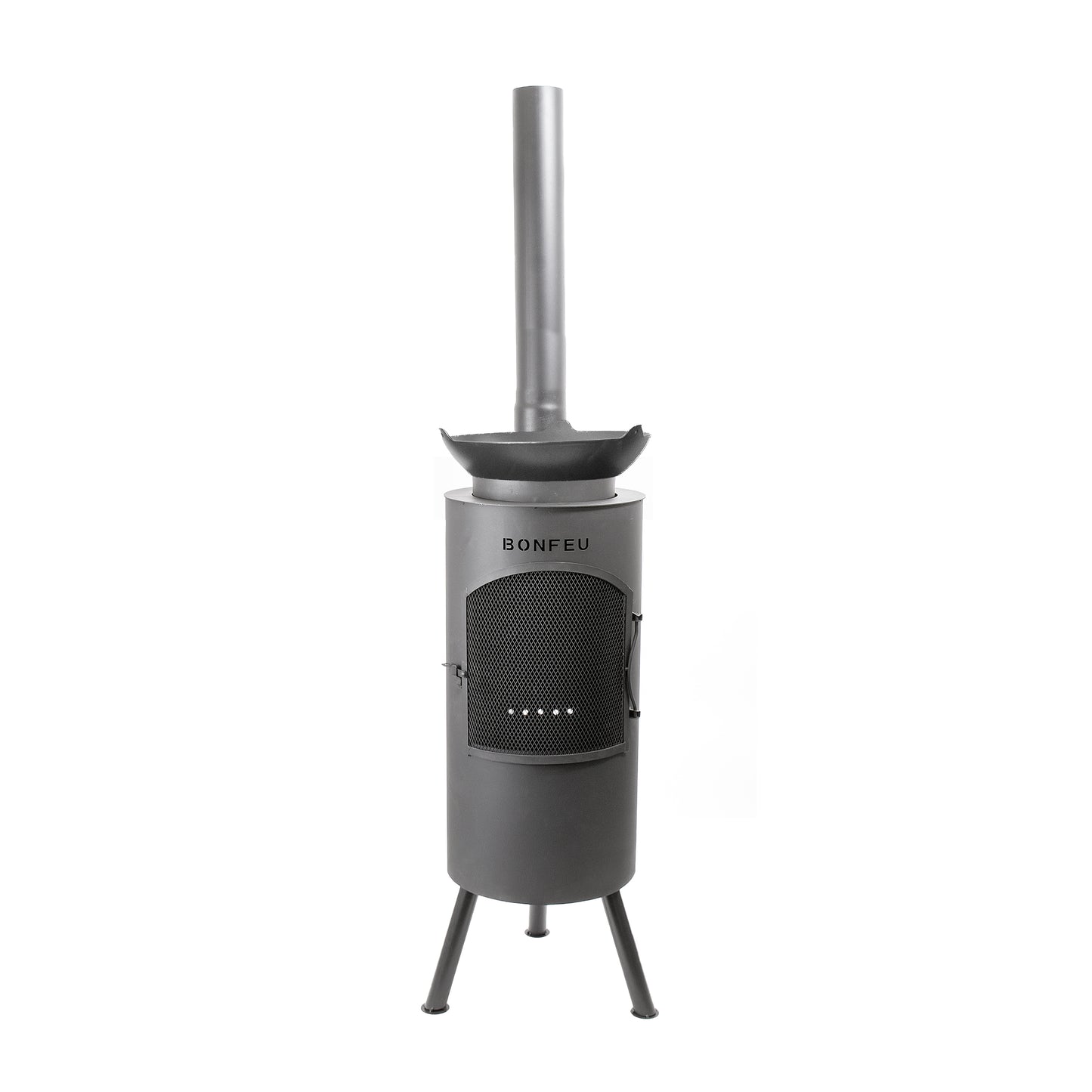 BonFeu BonTino LP Black Feuerstelle aus Cortenstahl – moderner Gartenkamin & Outdoor Terrassenofen mit Grillfunktion für Garten und Terrasse