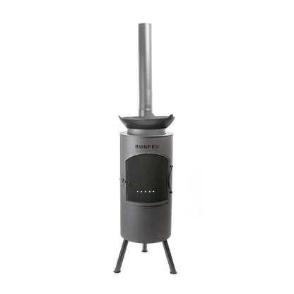 BonFeu BonTino LP Black Feuerstelle aus Cortenstahl – moderner Gartenkamin & Outdoor Terrassenofen mit Grillfunktion für Garten und Terrasse