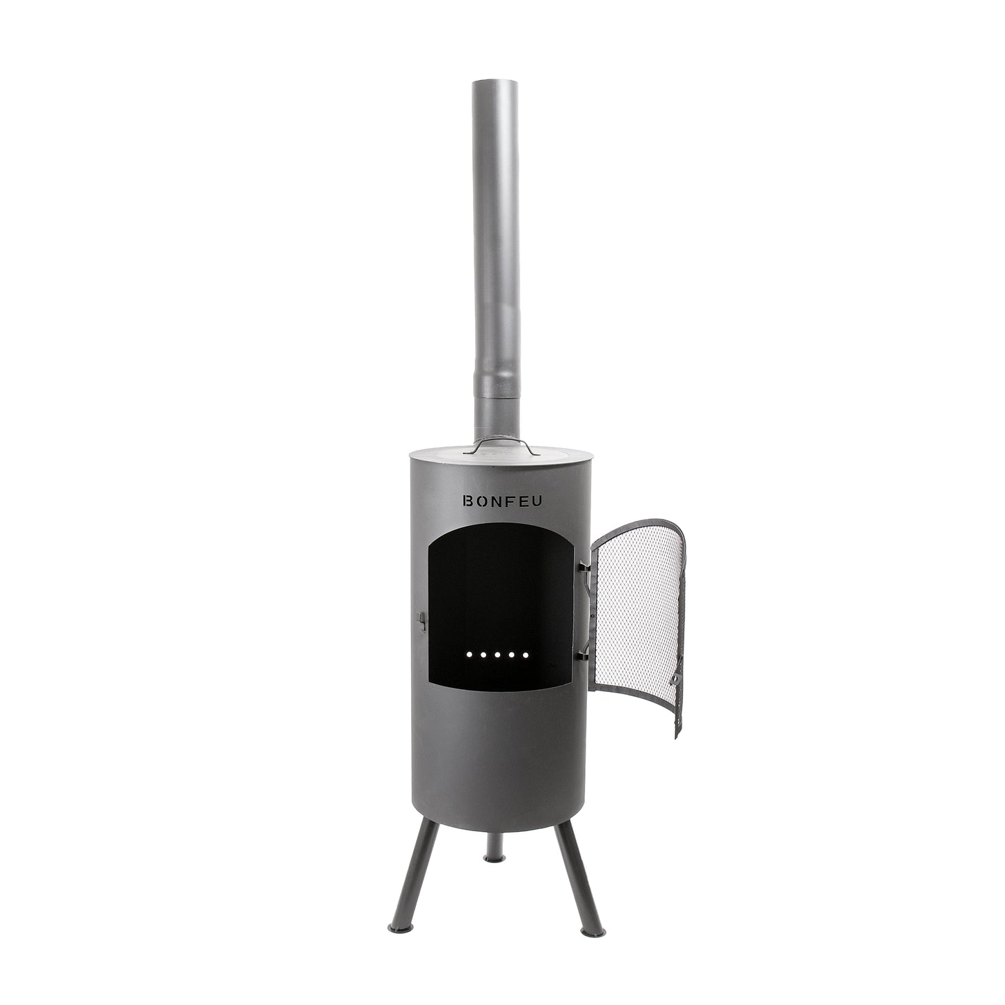 BonFeu BonTino LP Black Feuerstelle aus Cortenstahl – moderner Gartenkamin & Outdoor Terrassenofen mit Grillfunktion für Garten und Terrasse