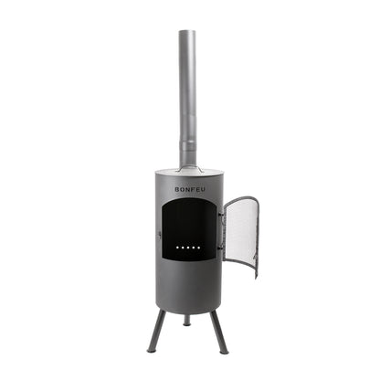 BonFeu BonTino LP Black Feuerstelle aus Cortenstahl – moderner Gartenkamin & Outdoor Terrassenofen mit Grillfunktion für Garten und Terrasse