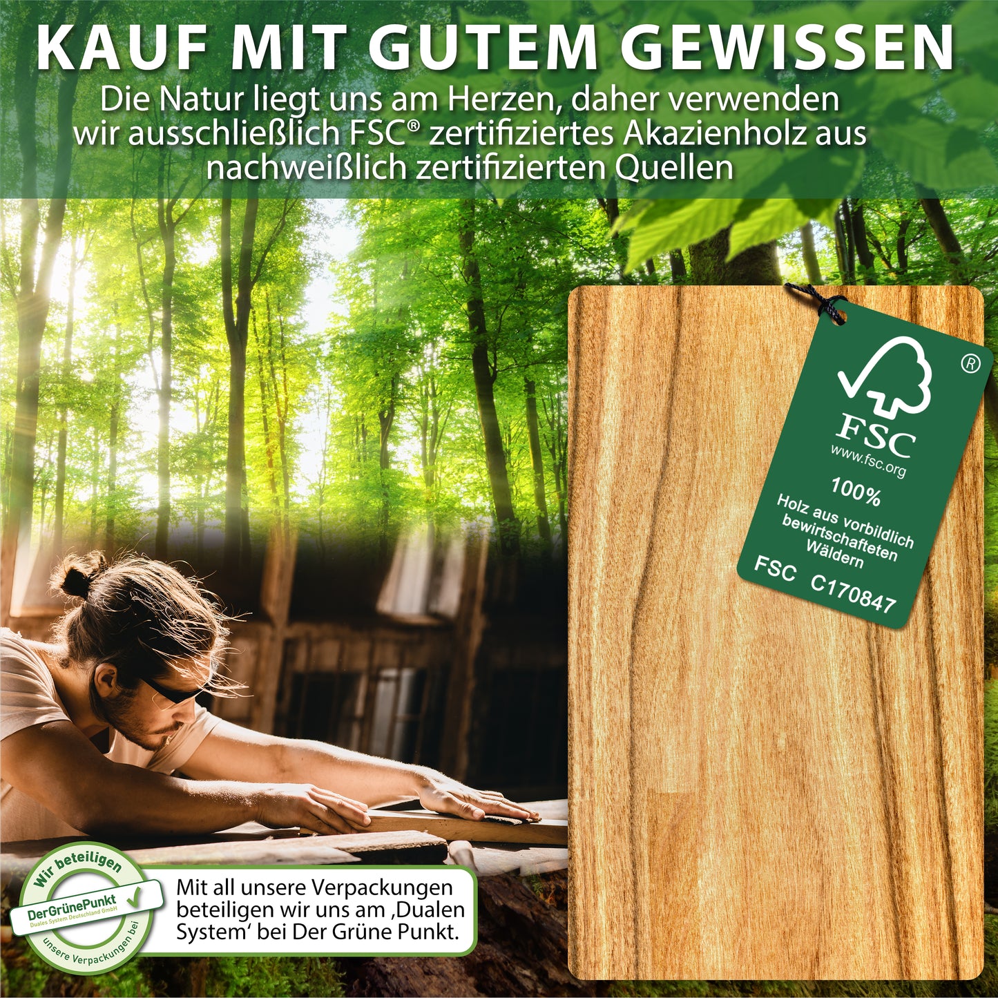 Servierbrett XXL ‘Domingo' 2er Set aus FSC® Akazien-Holz mit Schieferplatte & Saucen Schüsseln