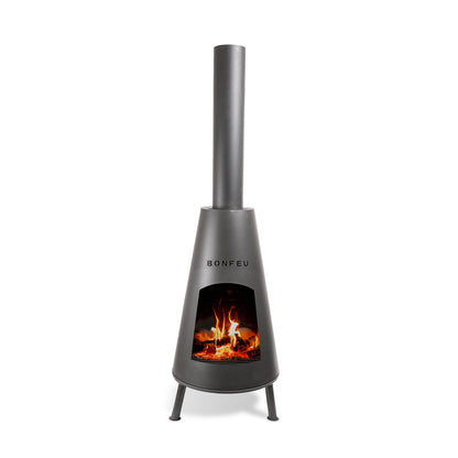 BonFeu BonPyra Black Feuerstelle aus Cortenstahl – stilvoller Gartenkamin & Outdoor Terrassenofen mit Grillfunktion für Garten und Terrasse