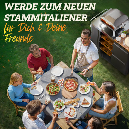 LIKAYA NeroSpin Pizzaofen 12” Black Edition – 6,2kW Gas Pizza Ofen für außen mit drehbarem Pizzastein, Pizzaschaufel & Thermometer Pistole