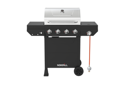 Nexgrill Classic 4-Brenner Gasgrill mit Seitenbrenner – Premium Edelstahl Gas grill mit porzellanbeschichteten Gusseisenrosten, Even-Heat-System – Garten, Balkon & BBQ-Events