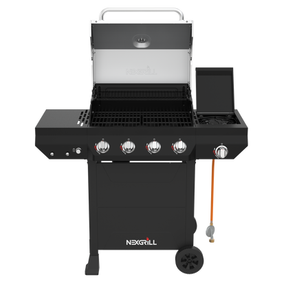 Nexgrill Classic 4-Brenner Gasgrill mit Seitenbrenner – Premium Edelstahl Gas grill mit porzellanbeschichteten Gusseisenrosten, Even-Heat-System – Garten, Balkon & BBQ-Events