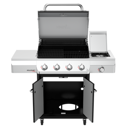 Nexgrill Gourmet Pro 4-Brenner Gasgrill mit Seitenkochfeld & Plancha (Griddle-Max System) – Edelstahl Gasgrill mit porzellanbeschichteten Gusseisenrosten, Ideal für Garten, Balkon & BBQ-Events