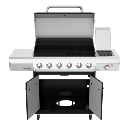 Nexgrill Gourmet Pro 6-Brenner Gasgrill mit Keramik-Seitenbrenner, Plancha Griddle-Max System, porzellanbeschichtetem Gusseisenrost & Edelstahlbrennern – Ideal für Garten, Balkon & BBQ-Events