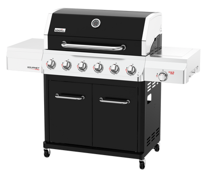 Nexgrill Gourmet Pro 6-Brenner Gasgrill mit Keramik-Seitenbrenner, Plancha Griddle-Max System, porzellanbeschichtetem Gusseisenrost & Edelstahlbrennern – Ideal für Garten, Balkon & BBQ-Events