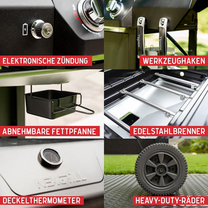 Nexgrill Classic 4-Brenner Gasgrill mit Seitenbrenner – Premium Edelstahl Gas grill mit porzellanbeschichteten Gusseisenrosten, Even-Heat-System – Garten, Balkon & BBQ-Events