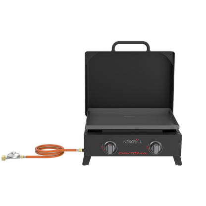Nexgrill Daytona 2-Brenner Tabletop Plancha – Kompakter Tischgrill mit keramikbeschichteter Grillplatte – Gasgrill ideal für Camping, Garten & Outdoor BBQ, 5,86 kW