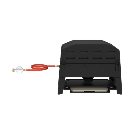 Nexgrill Fortress 4-in-1 Gasgrill/Tischgrill mit 2 Brennern, Pizzaofen-Funktion, Cordierit-Pizzastein & Wende-Grillplatte – Kompakter Outdoorgrill aus Stahl mit Stauraum für Zubehör