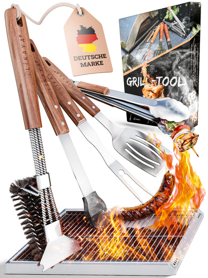 Premium Grillbesteck-Set aus Edelstahl mit Akazienholz-Griff