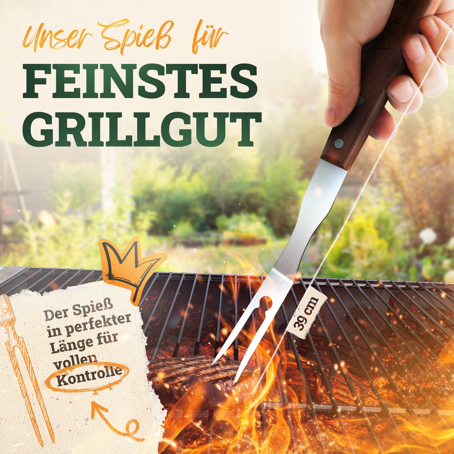 Premium Grillbesteck-Set aus Edelstahl mit Akazienholz-Griff