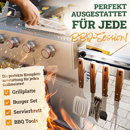 Premium Grillbesteck-Set aus Edelstahl mit Akazienholz-Griff