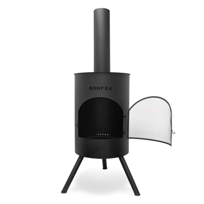 BonFeu BonTon 40 Black Feuerstelle aus Cortenstahl – stilvoller Gartenkamin & Outdoor Terrassenofen mit Grillfunktion für Garten und Terrasse