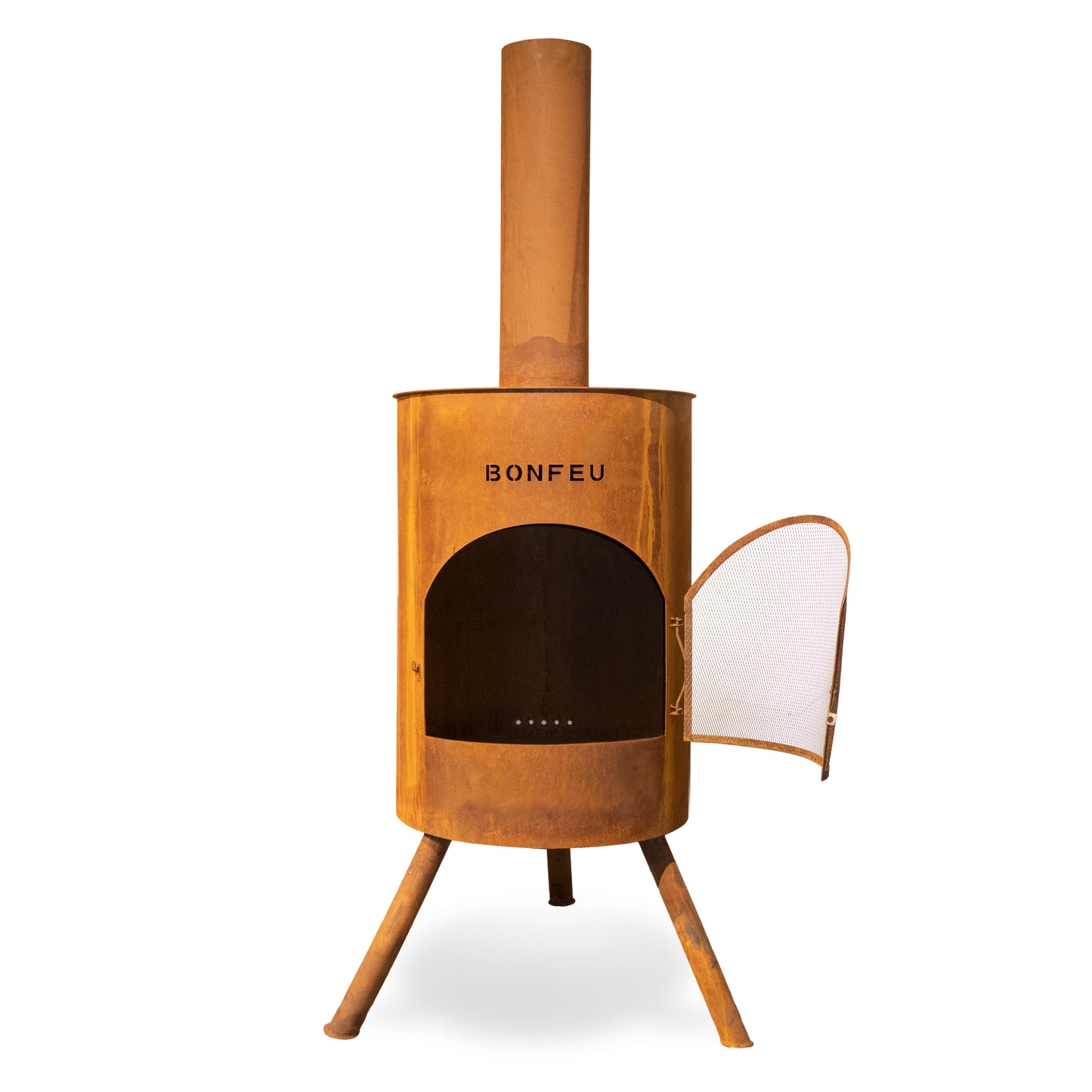 BonFeu BonTon 40 Black Feuerstelle aus Cortenstahl – stilvoller Gartenkamin & Outdoor Terrassenofen mit Grillfunktion für Garten und Terrasse